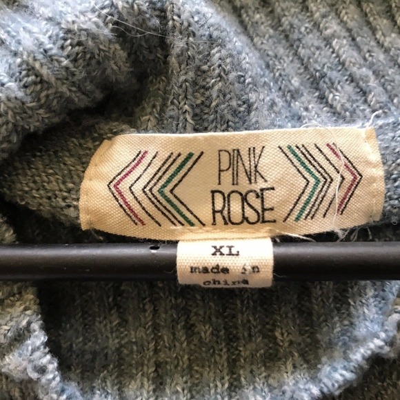 Pink Rose Sweater Blue Pullover High Neck SzXL Pre-Owned - Picture 3 of 10